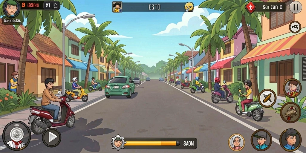 Tangkapan layar menampilkan petualangan seru dalam level pertama.
